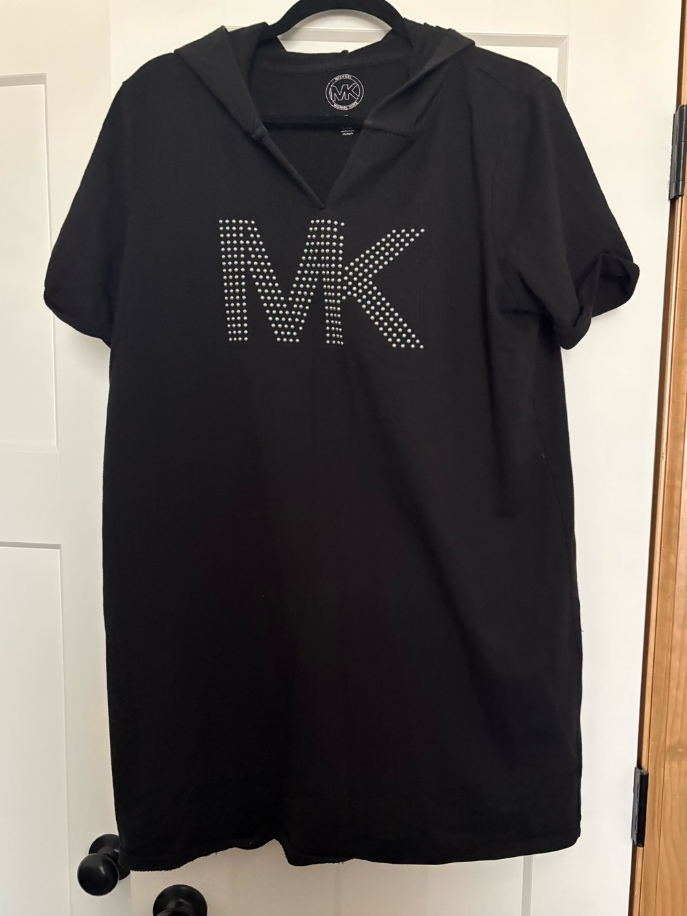 Michael Kors Black Short Sleeve Hooded Dress with MK Logo Size XL